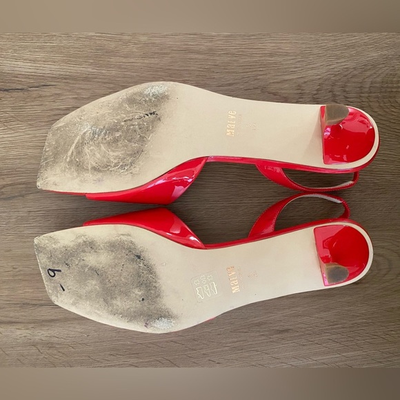 Anthropologie Maeve Red Square-Toe Slingback Kitten Heel Sandals - Picture 5 of 9